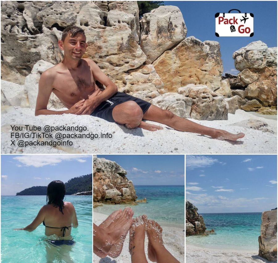 4 Grids Collage with views of the Marble Beach, Thasos, GR