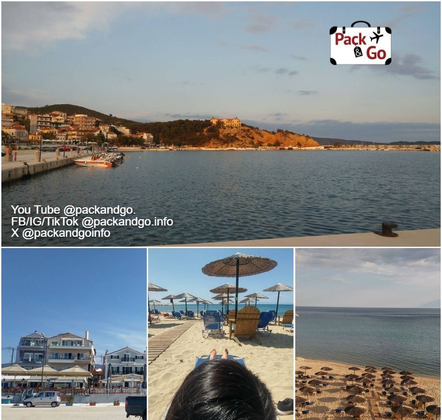 4 grid collage with views of Skala Limenaria, Thasos, GR